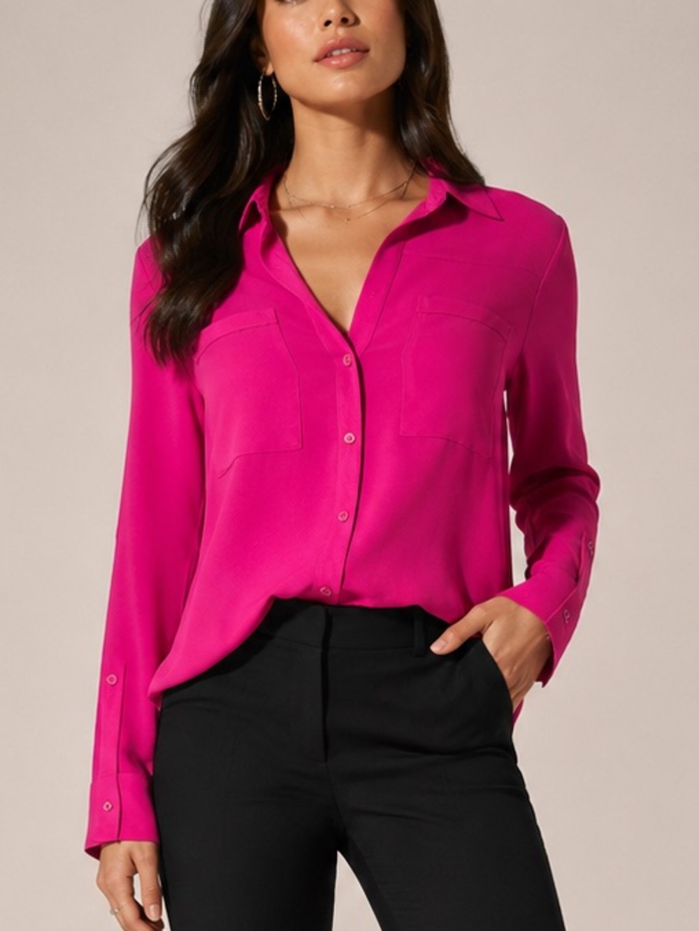 Express Fuchsia Button-Front Blouse